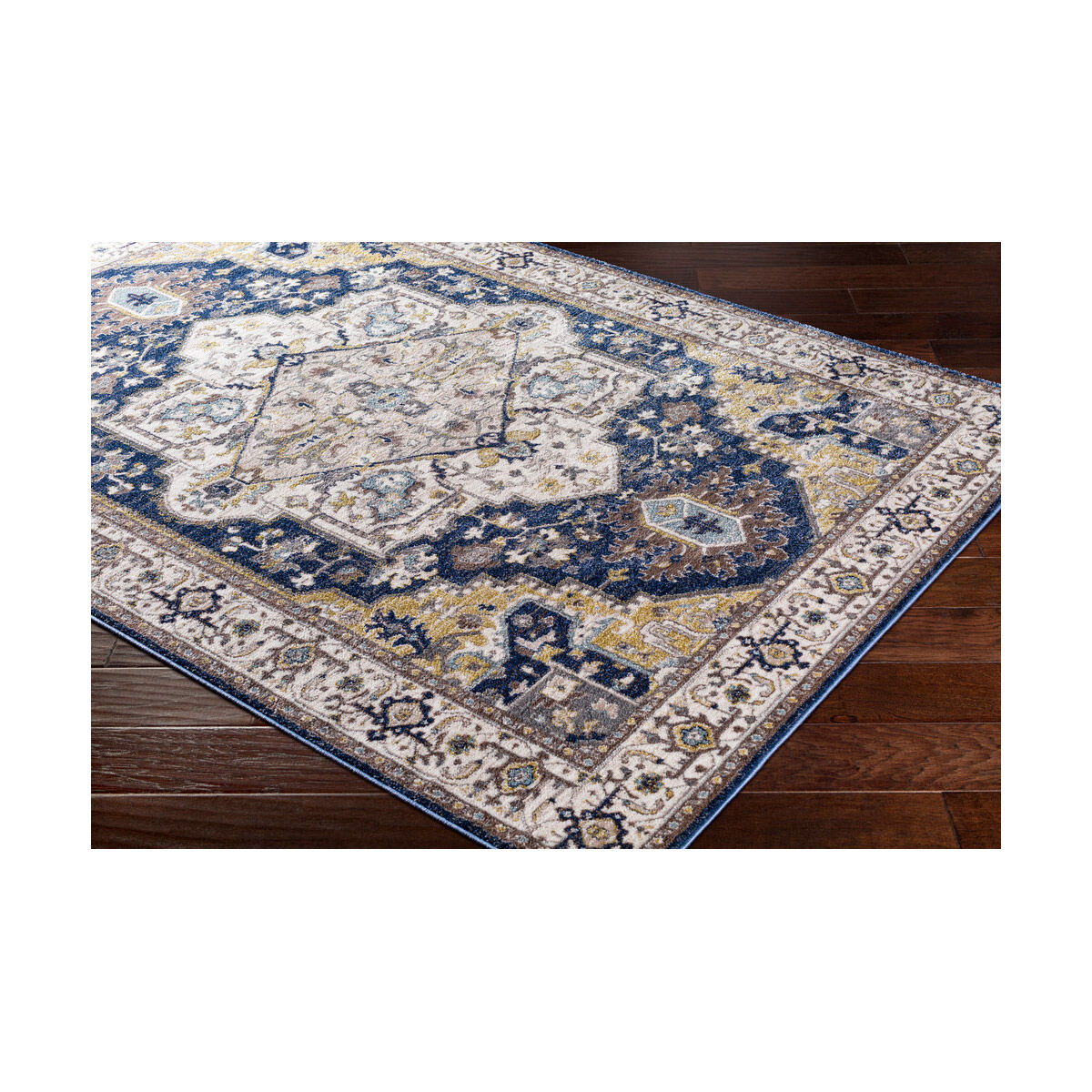 Macduff 87 X 63 inch Navy/Charcoal/Butter/Ivory/Camel/Sky Blue/White Rugs, Rectangle