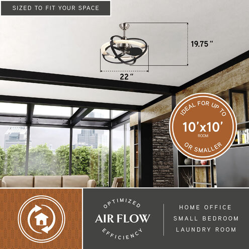 Galileo 7.72 inch Satin Nickel and Black with Matte Black Blades Ceiling Fan
