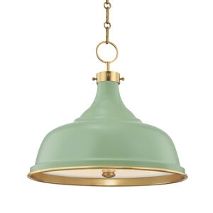 Painted No.1 3 Light 18 inch Aged Brass/Leaf Green Pendant Ceiling Light