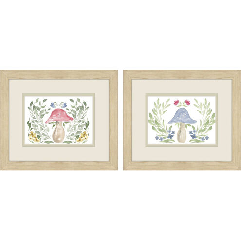 Mushroom Garden Green and Blue and Pink Framed Art