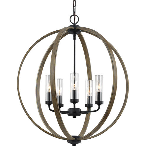 Sean Lavin Allier 5 Light 24 inch Weathered Oak Wood / Antique Forged Iron Outdoor Chandelier