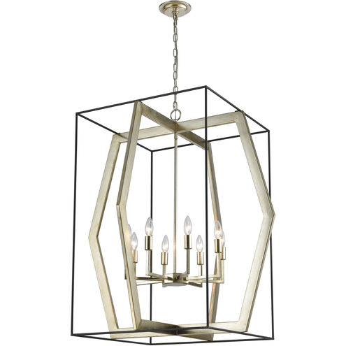 Mixed Geometries 8 Light 32 inch Silver Leaf with Oil Rubbed Bronze Chandelier Ceiling Light