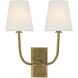 Thomas O'Brien Hulton 2 Light 14 inch Hand-Rubbed Antique Brass Double Sconce Wall Light in Linen