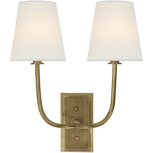 Thomas O'Brien Hulton 2 Light 14 inch Hand-Rubbed Antique Brass Double Sconce Wall Light in Linen