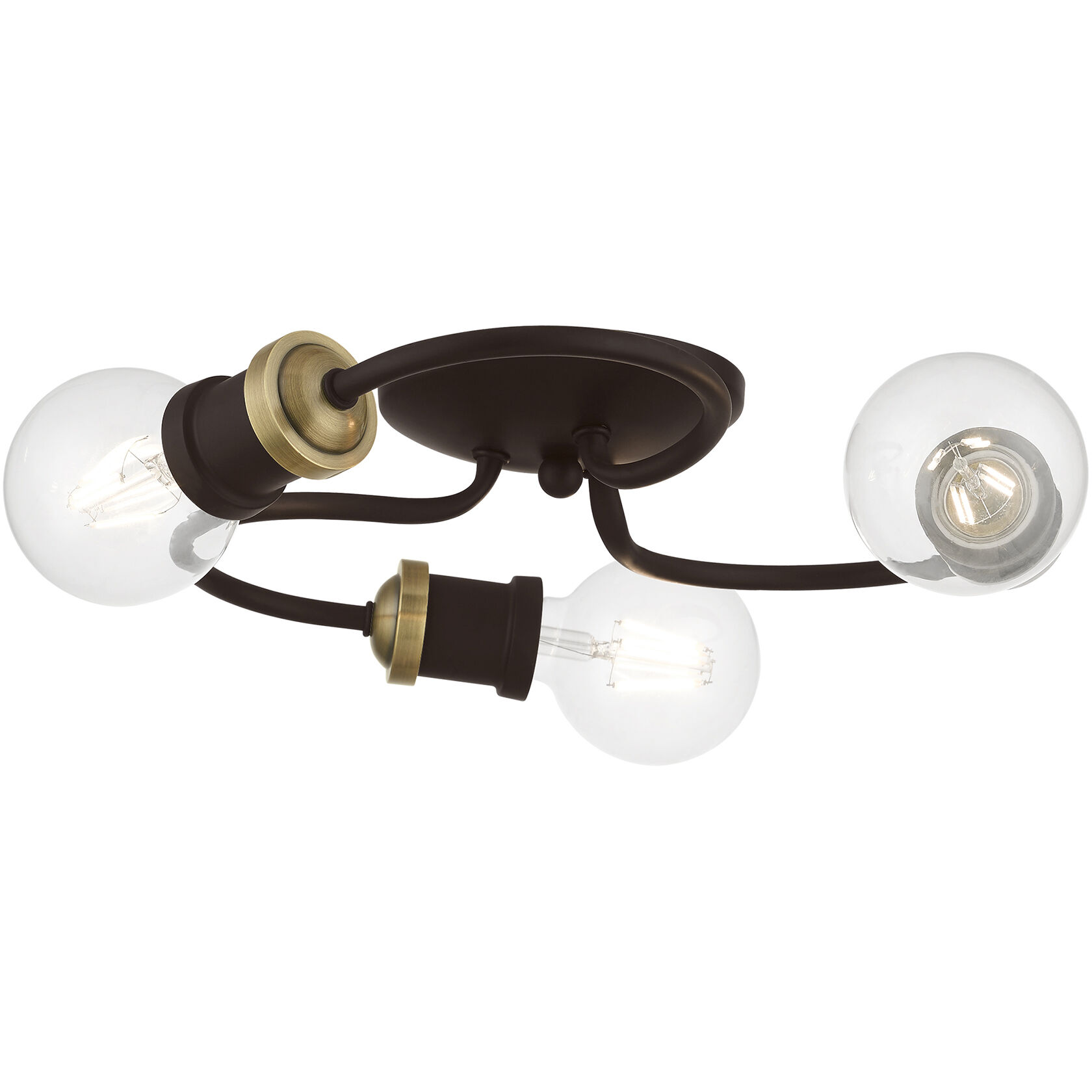 Bromley 3 Light 13 inch Bronze with Antique Brass Accents Flush Mount Ceiling Light