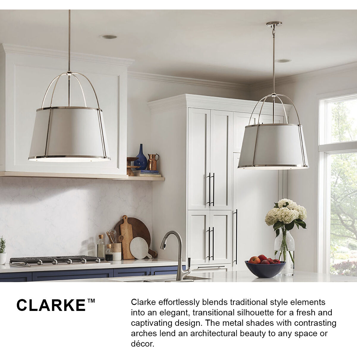 Clarke 1 Light 16.25 inch Polished Nickel with Matte White Indoor Chandelier Ceiling Light