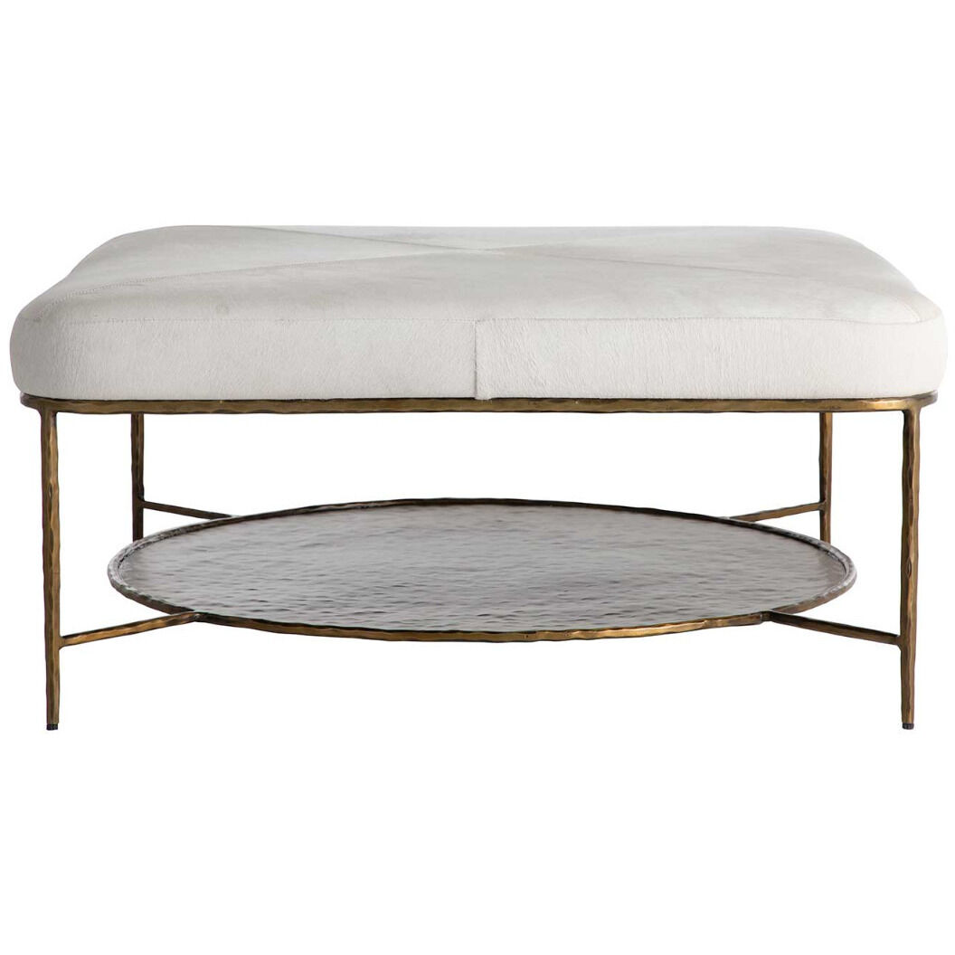 Laurie 18.75 inch Antique Aged Brass / Natural Ivory Hide Ottomans Stool