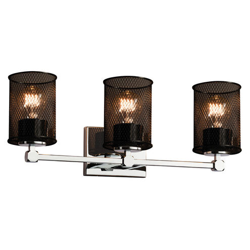 Wire Mesh 3 Light 22 inch Polished Chrome Vanity Light Wall Light in Cylinder with Flat Rim