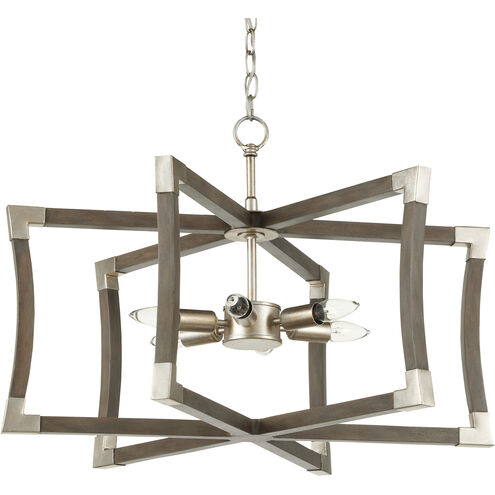 Bastian 6 Light 27 inch Chateau Gray and Contemporary Silver Leaf Lantern Chandelier Ceiling Light, Small