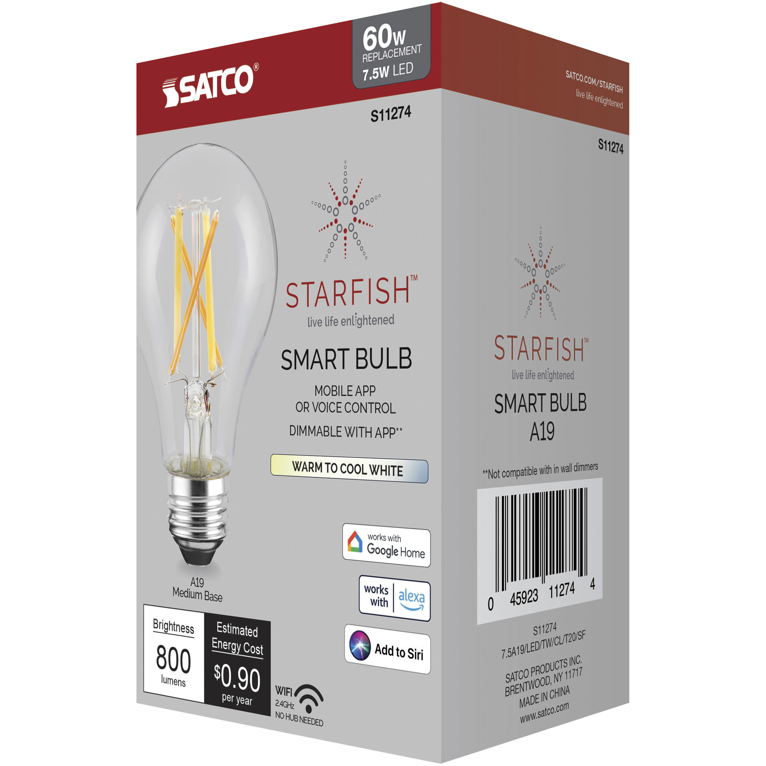 Starfish LED A19 Medium 7.50 watt 2200K-5000K Light Bulb