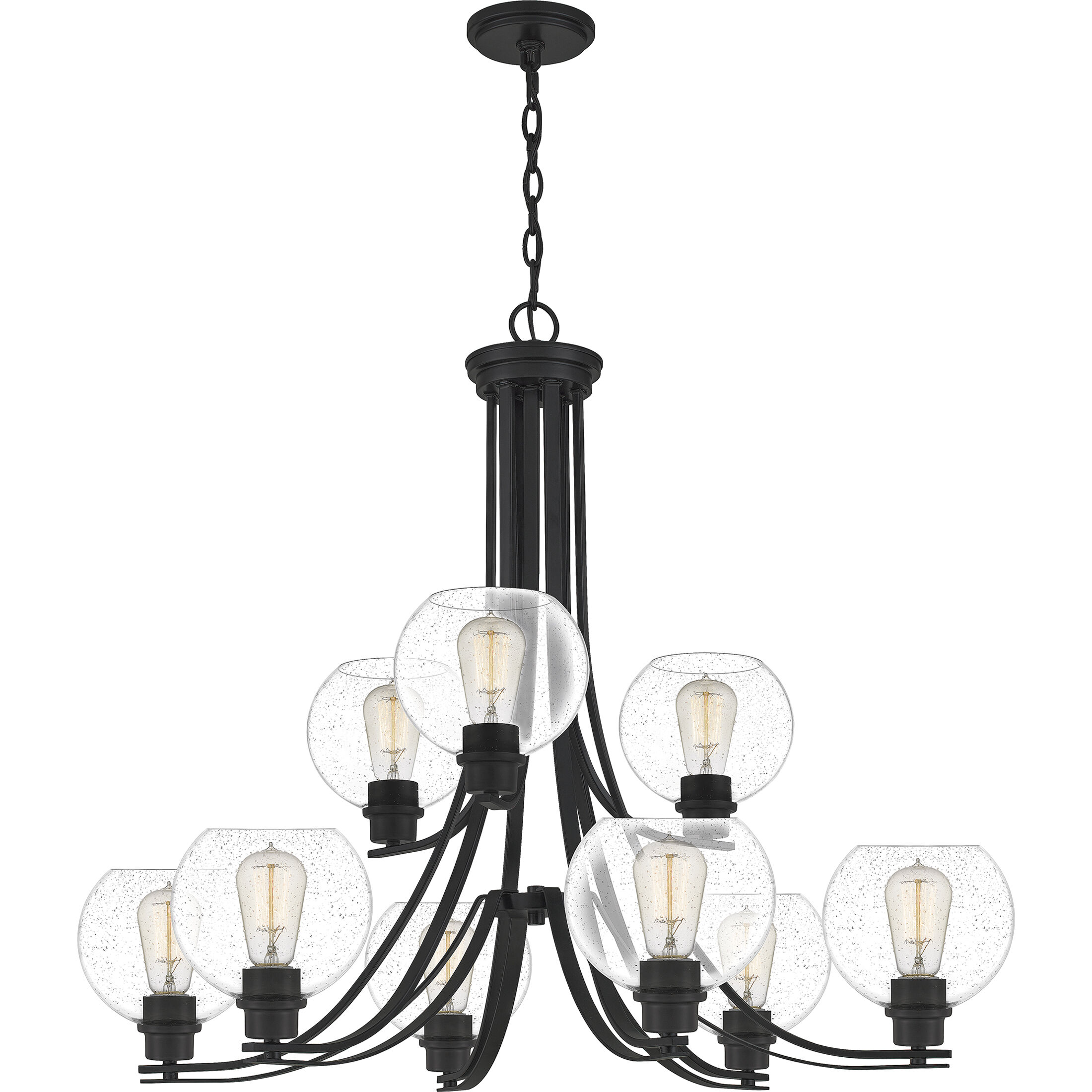 Pruitt 9 Light 34 inch Matte Black Chandelier Ceiling Light in Clear Seedy Glass
