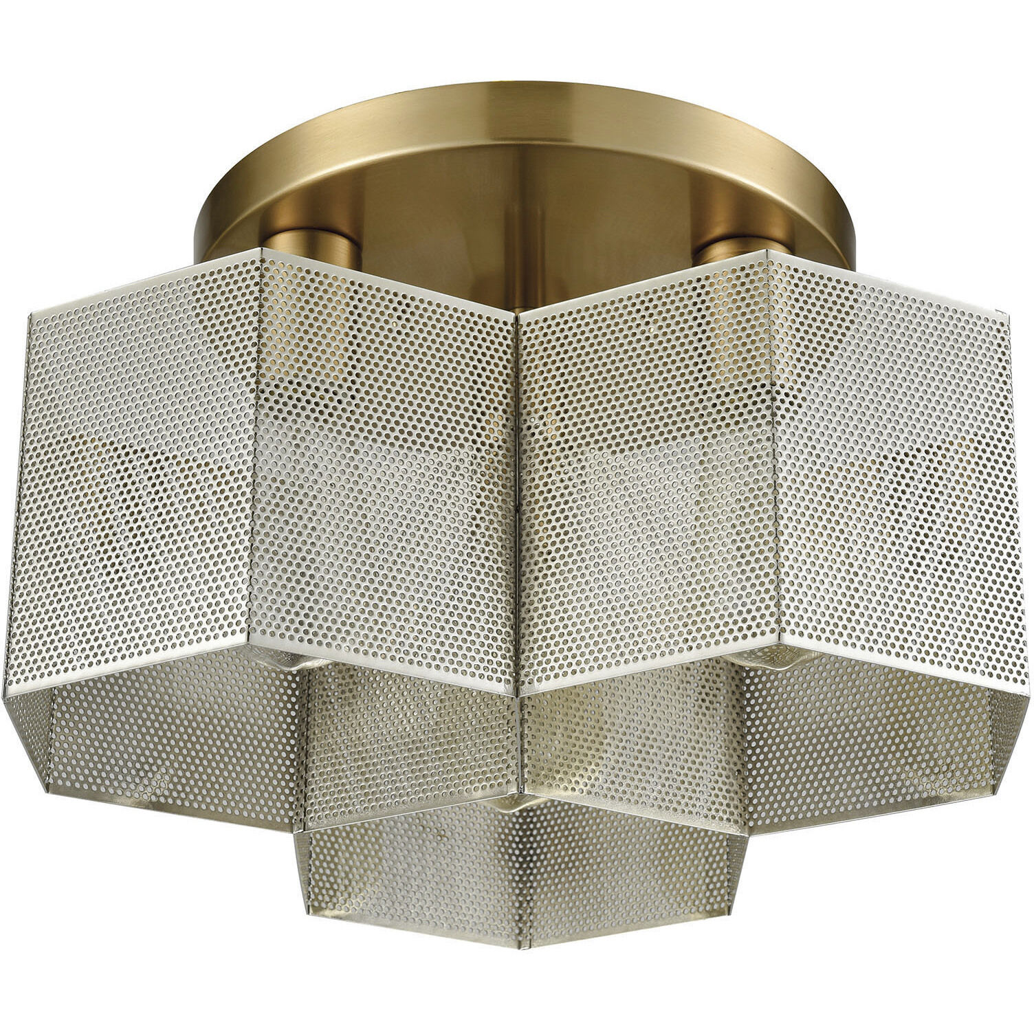 Compartir 3 Light 15 inch Satin Brass with Satin Nickel Semi Flush Mount Ceiling Light