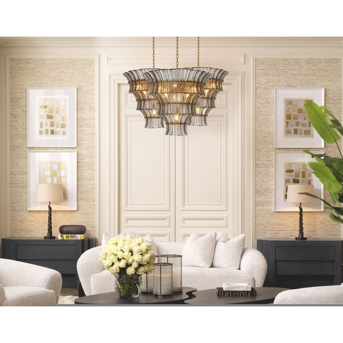 Toscano 10 Light 26.38 inch Antique Brass Chandelier Ceiling Light in Smoke Glass