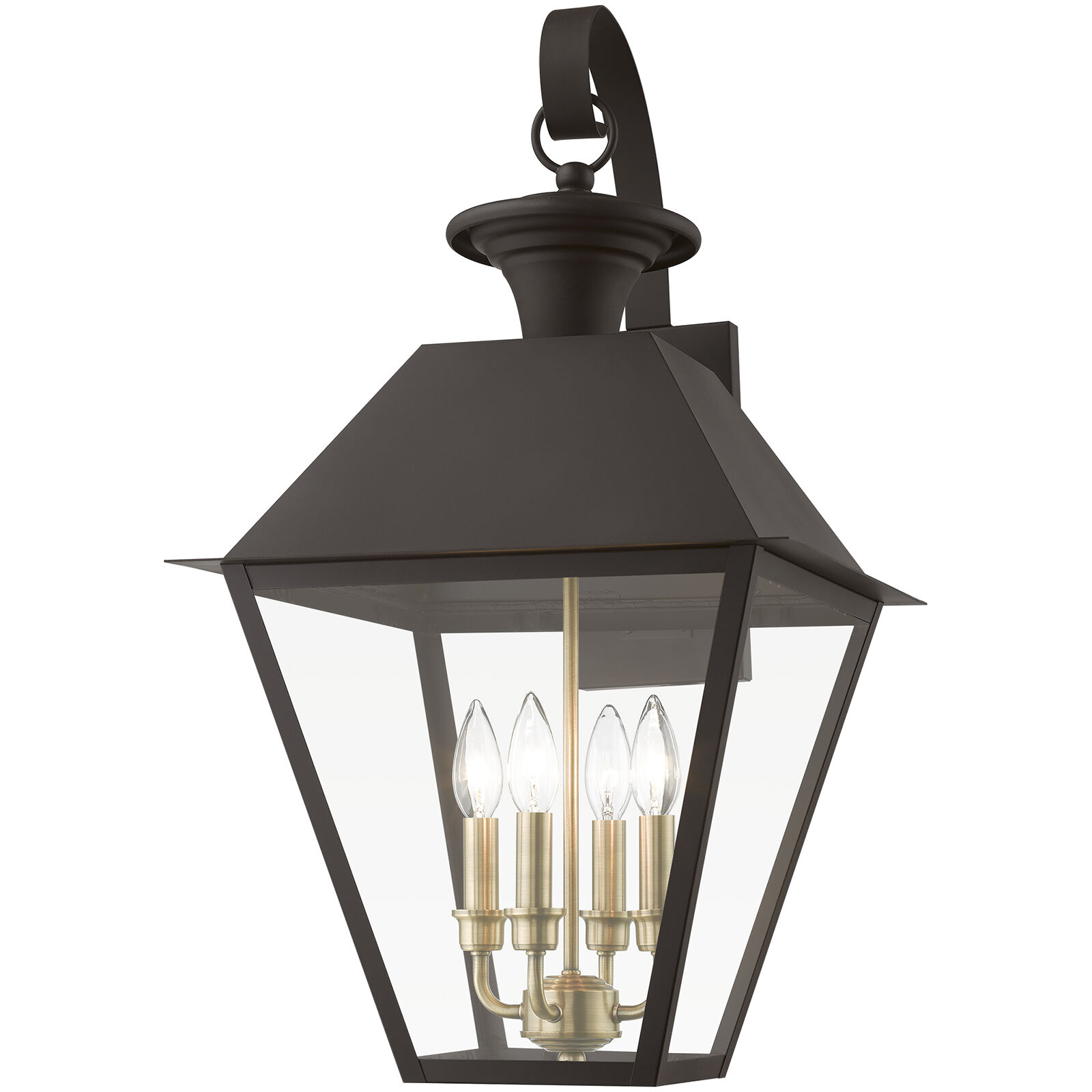 Wentworth 4 Light 28 inch Bronze with Antique Brass Finish Cluster Outdoor Extra Wall Lantern, Extra Large