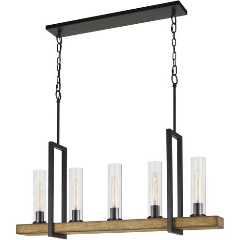 Vienna 5 Light 40 inch Iron and Light Oak Island Chandelier Ceiling Light, Test Tube