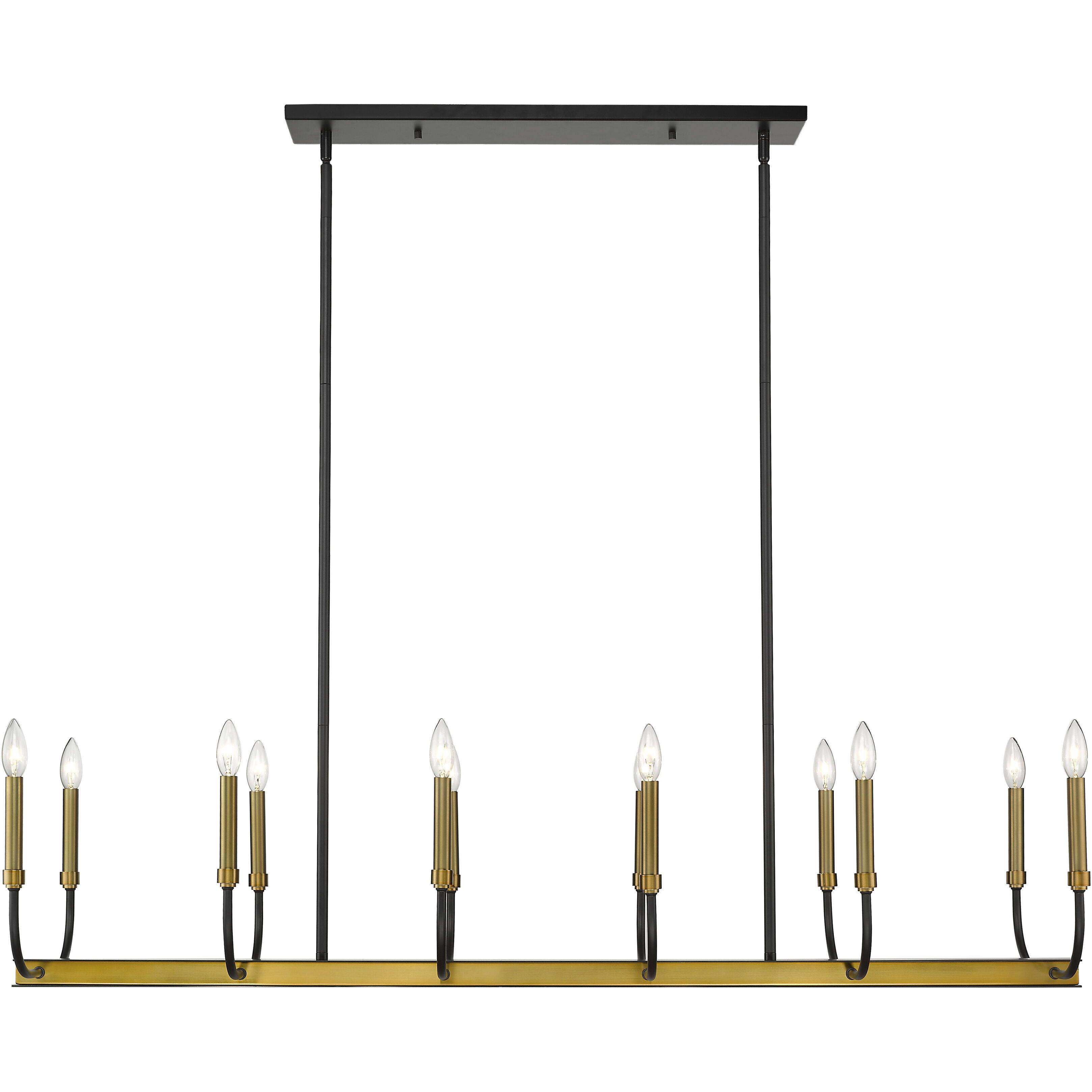Haylie 12 Light 56 inch Matte Black and Olde Brass Linear Chandelier Ceiling Light