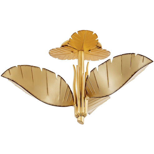 Banana Leaf 3 Light 24 inch Gold Semi-Flush Ceiling Light