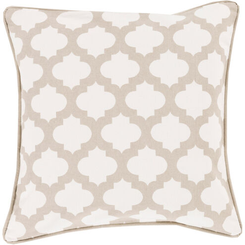 Moroccan Printed Lattice 20 X 20 inch White and Taupe Pillow Cover