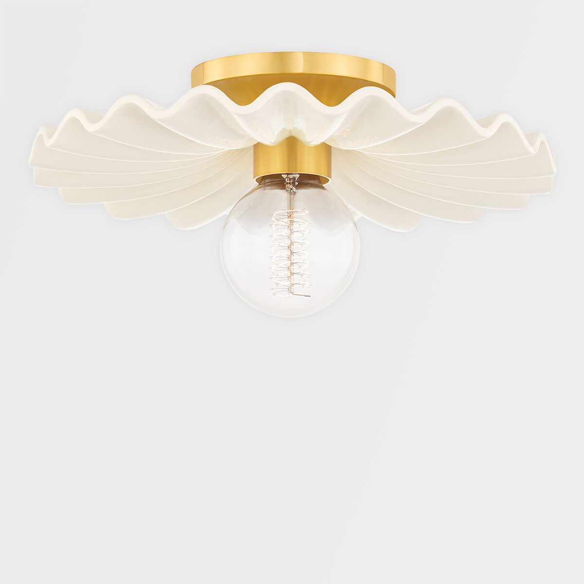 Tinsley 1 Light 12 inch Aged Brass/Ceramic Gloss Cream Flush Mount Ceiling Light