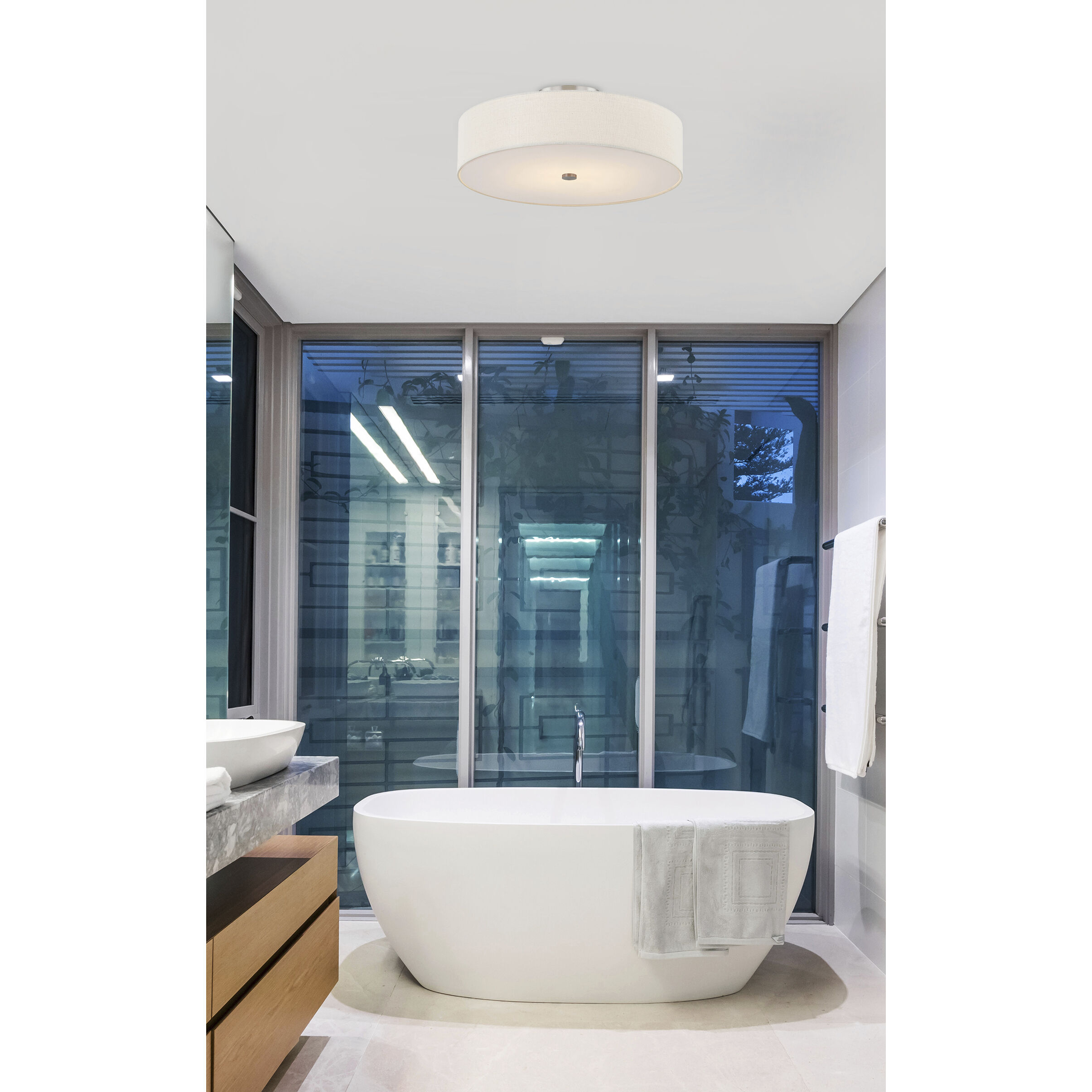 Textile Collection 6 Light 30 inch Brushed Nickel Semi Flush Ceiling Light in White, Classic Family