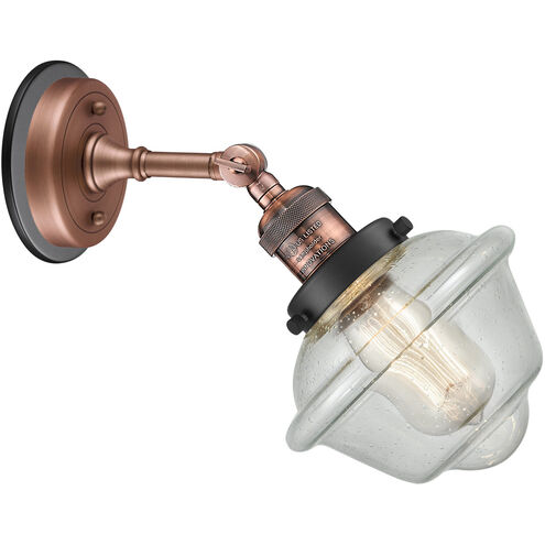 Franklin Restoration Small Oxford 1 Light 8 inch Antique Copper Sconce Wall Light in Seedy Glass