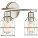 Industrial 2 Light 15 inch Brushed Nickel Bathroom Vanity Light Wall Light
