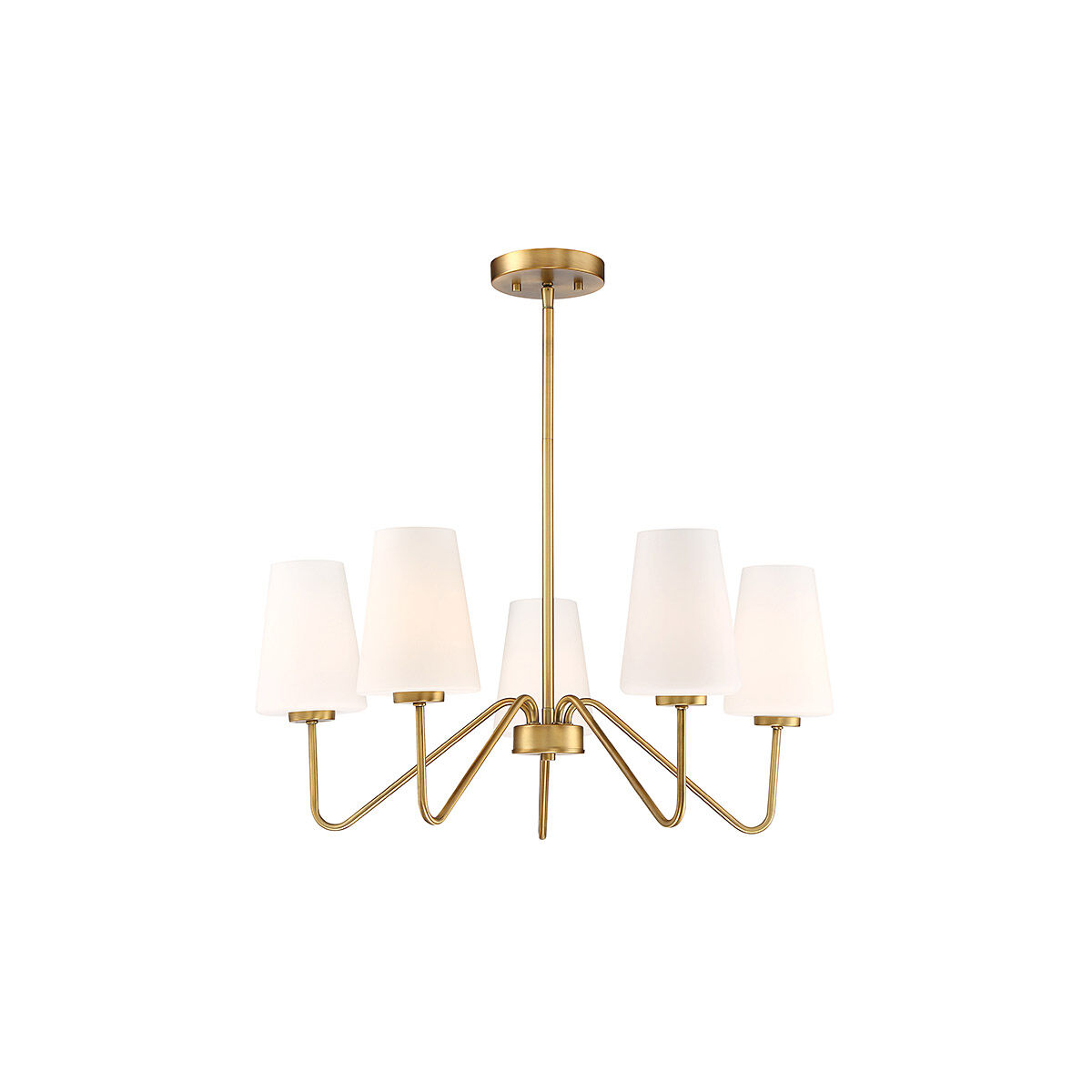 Mid-Century 5 Light 25.75 inch Natural Brass Chandelier Ceiling Light