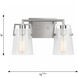 Drew & Jonathan Crofton 2 Light 14.63 inch Brushed Steel Wall Bath Fixture Wall Light in Clear Glass