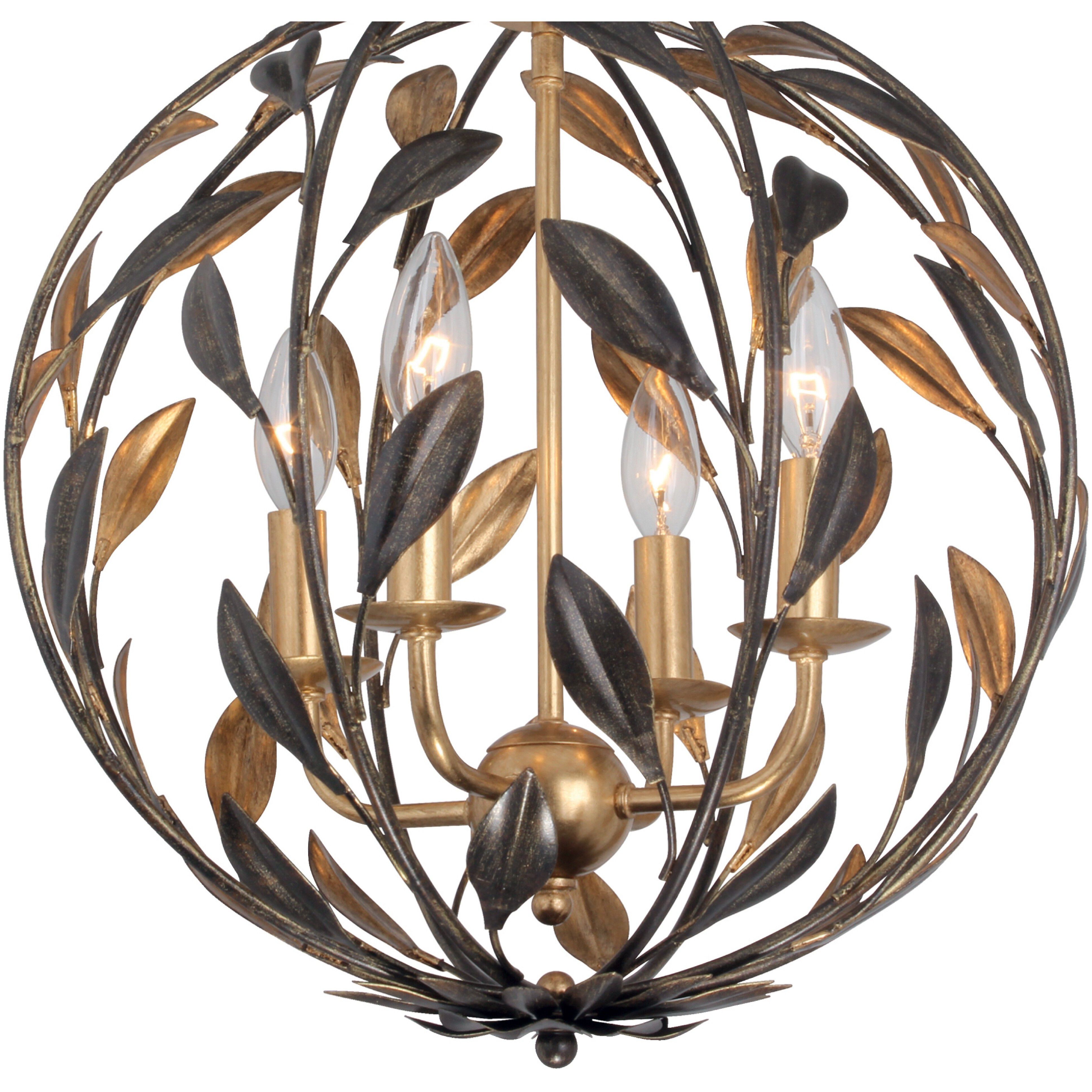 Broche 4 Light 16 inch English Bronze and Antique Gold Mini Chandelier Ceiling Light