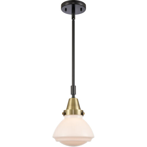 Franklin Restoration Olean 1 Light 7 inch Black Antique Brass and Matte Black Mini Pendant Ceiling Light in Matte White Glass