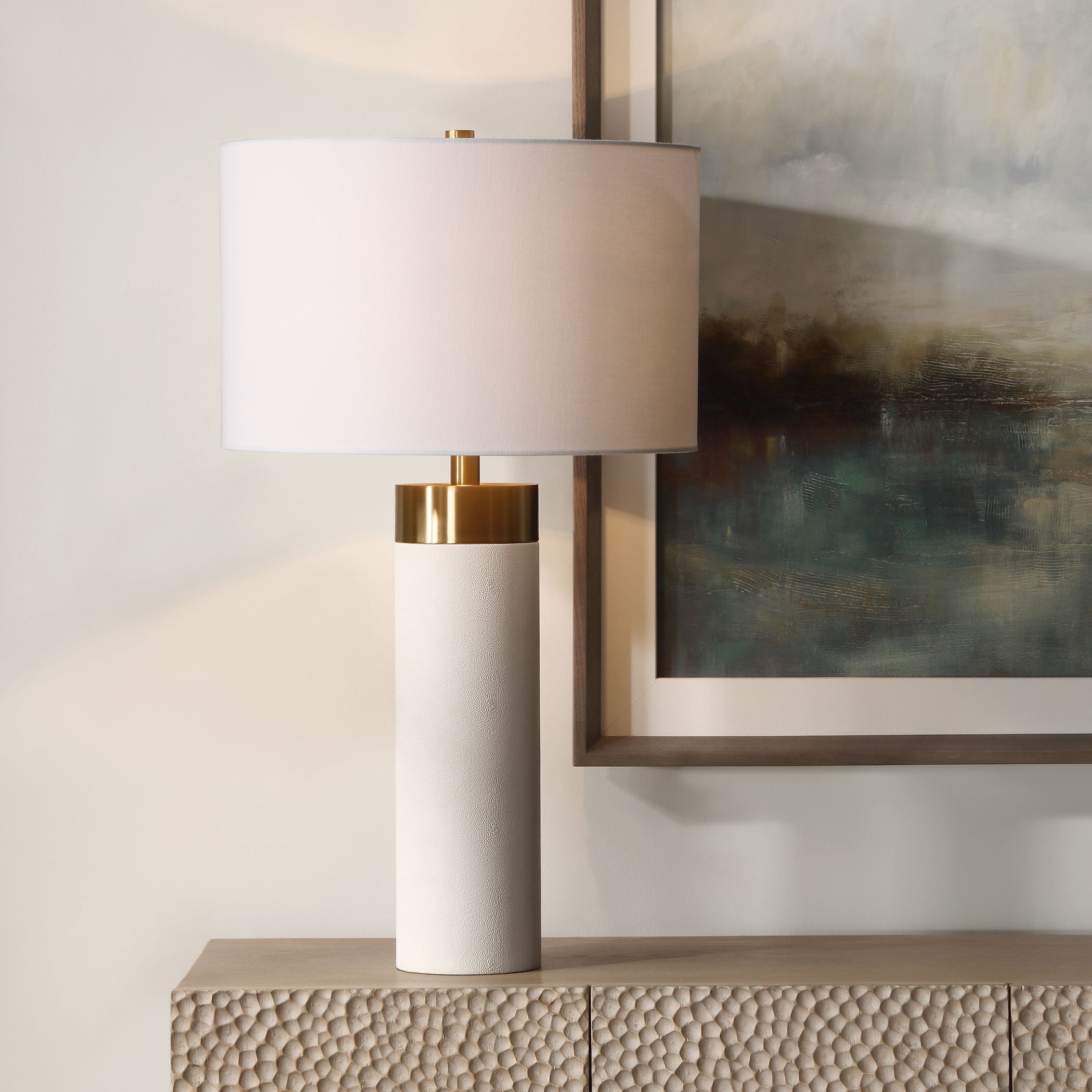 Wessex 27.75 inch 150.00 watt White Faux Shagreen and Antique Brushed Brass Table Lamp Portable Light