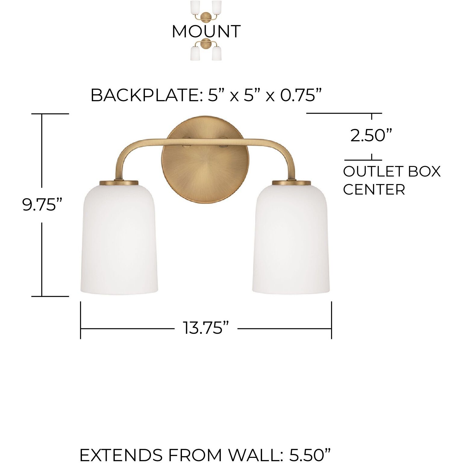Lawson 2 Light 13.75 inch Aged Brass Vanity Light Wall Light
