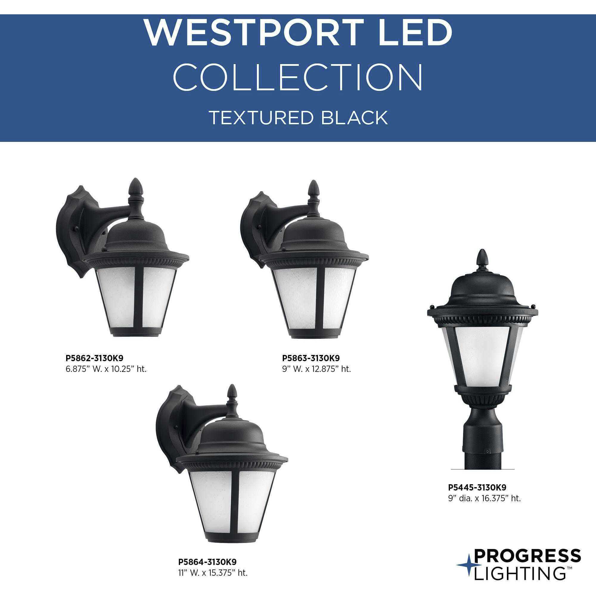 Westport LED Outdoor Wall Lantern in Black, LED Lamping, Medium, Progress LED