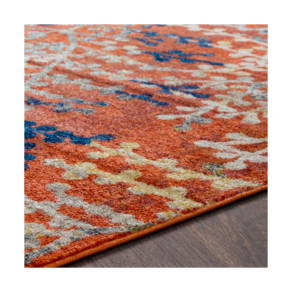 Ararat 87 X 63 inch Bright Orange/Bright Red/Bright Yellow/Dark Blue Rugs, Rectangle