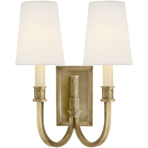 Thomas O'Brien Modern Library 2 Light 11.5 inch Hand-Rubbed Antique Brass Double Sconce Wall Light in Linen