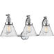 Franklin Restoration Large Cone 3 Light 28 inch Polished Chrome Bath Vanity Light Wall Light in Seedy Glass, Franklin Restoration