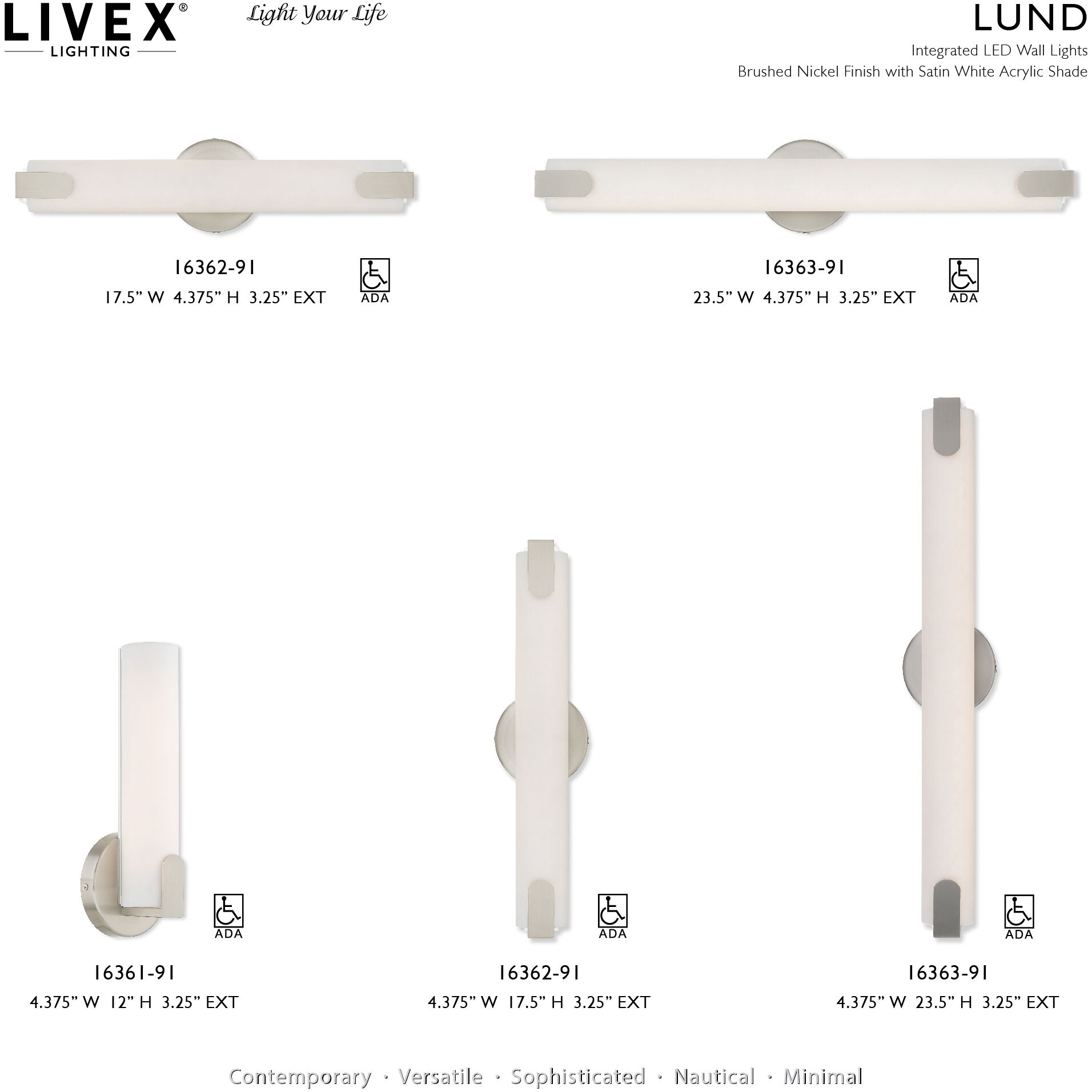 Lund LED 4 inch Brushed Nickel ADA ADA Wall Sconce Wall Light