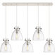 Newton Bell 5 Light 39.75 inch Polished Nickel Linear Pendant Ceiling Light in Clear Glass