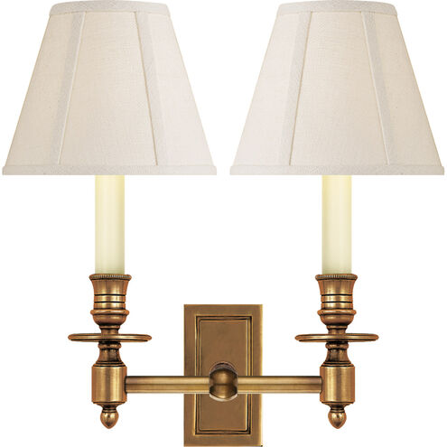 French Library 2 Light 12 inch Hand-Rubbed Antique Brass Double Library Sconce Wall Light in Linen 1