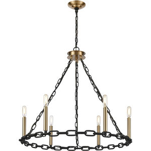 Armour 6 Light 27 inch Black with Satin Brass Chandelier Ceiling Light 