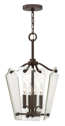 Wingate 4 Light 12 inch Oil Rubbed Bronze Foyer Pendant Ceiling Light, Clear Beveled Glass