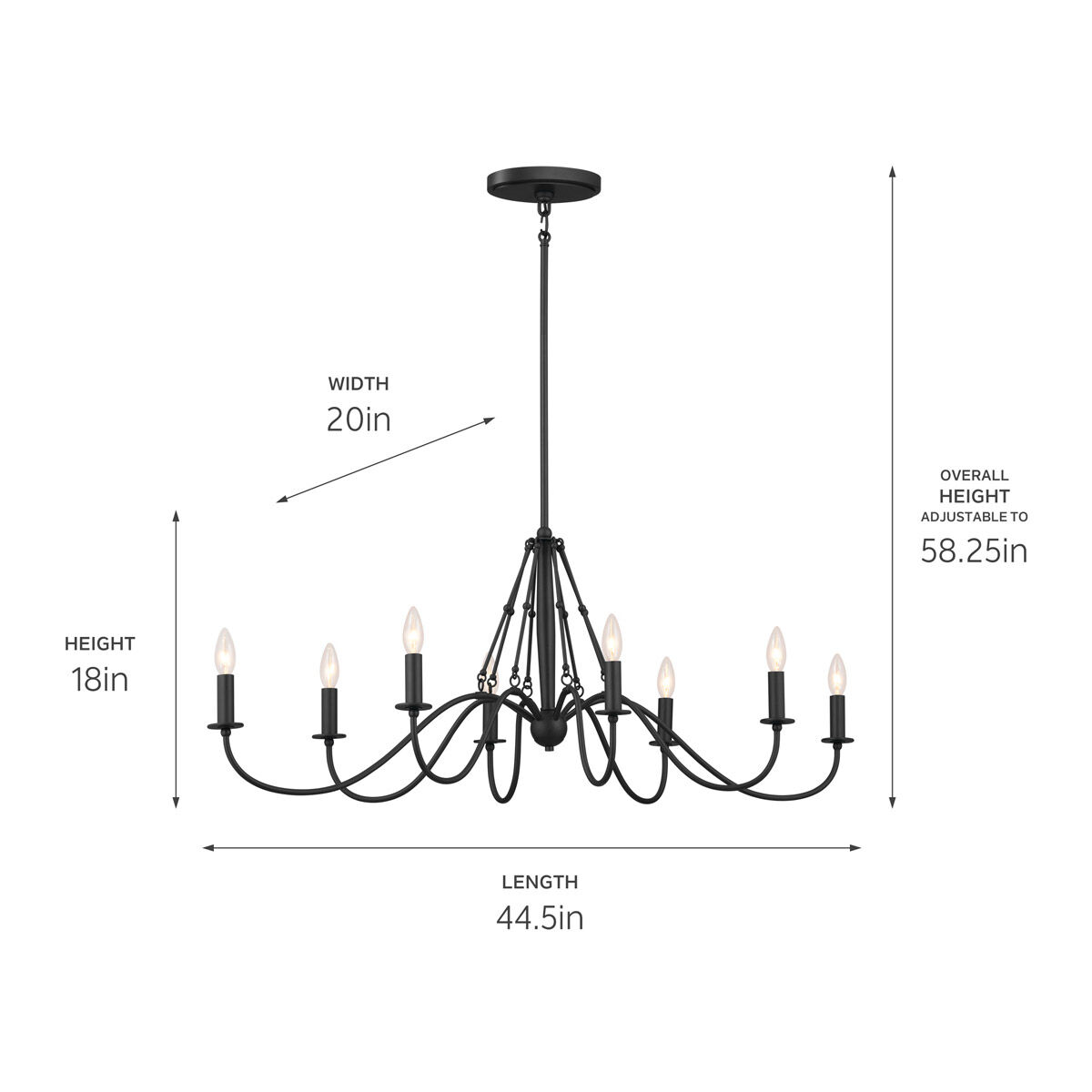 Homestead Freesia 8 Light 20 inch Textured Black Chandelier Linear Ceiling Light