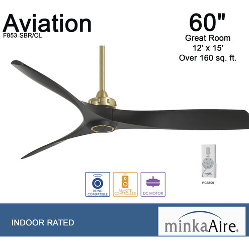 Aviation 60 inch Soft Brass with Coal Blades Ceiling Fan in Soft Brass/Coal