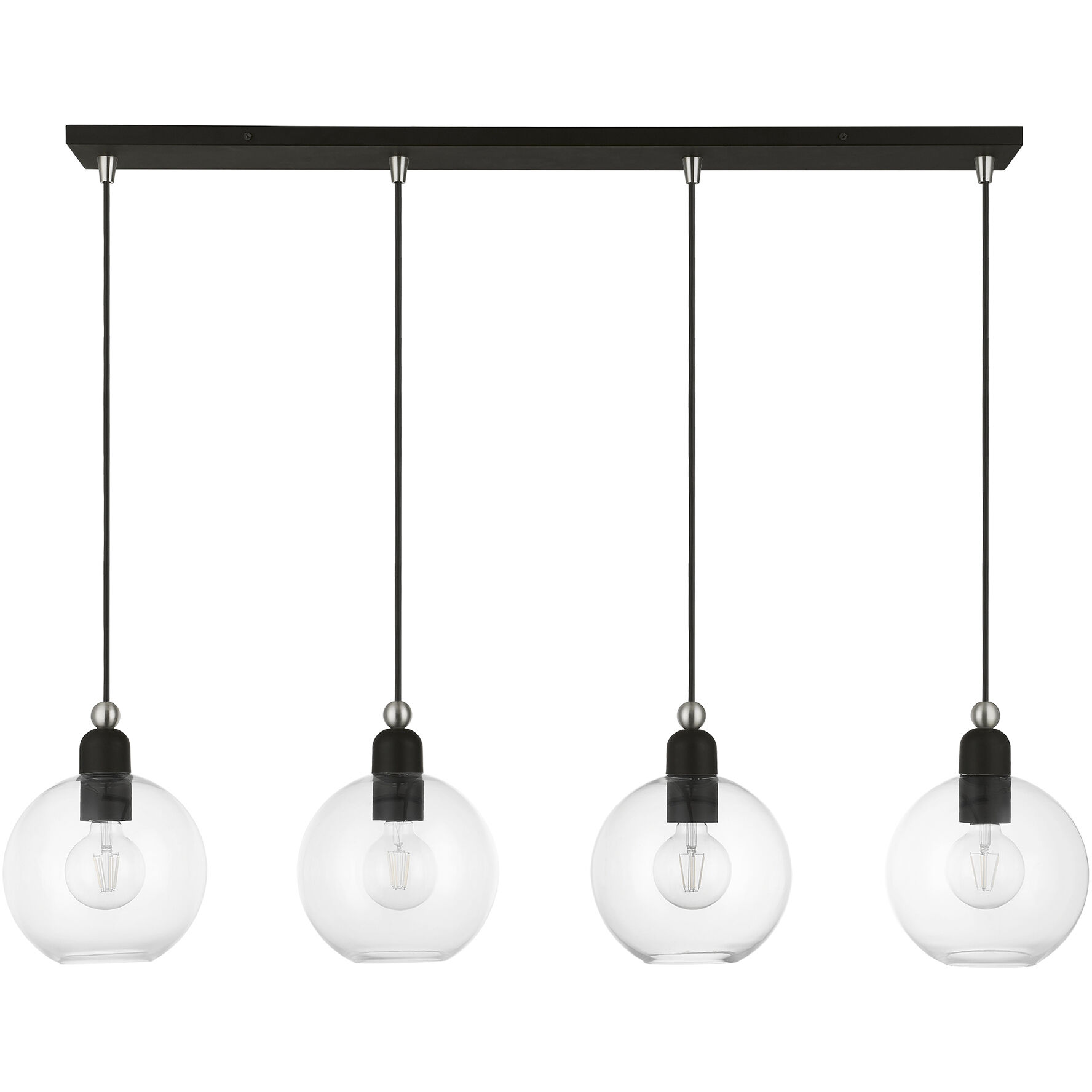 Downtown 4 Light 44 inch Black with Brushed Nickel Accents Linear Chandelier Ceiling Light, Sphere