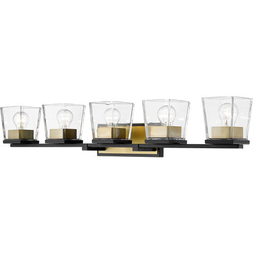 Bleeker Street 5 Light 42.5 inch Matte Black and Olde Brass Vanity Wall Light