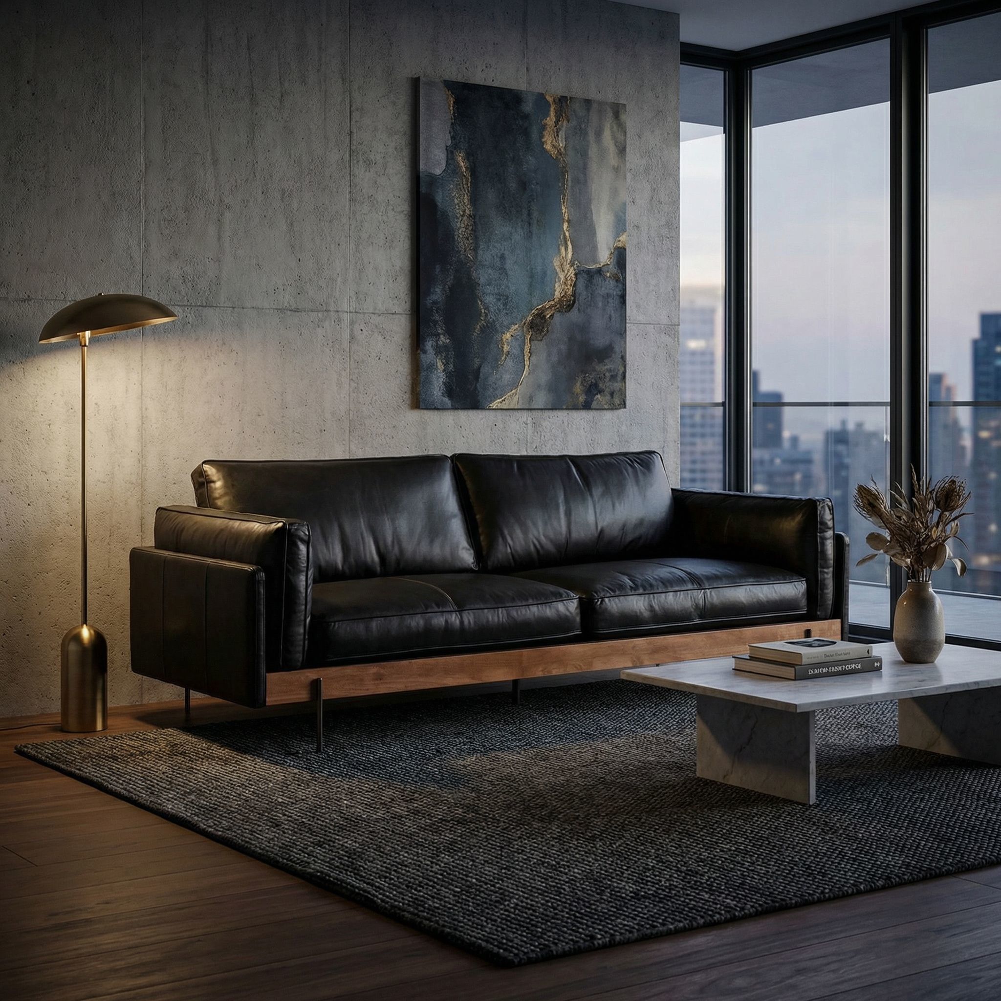 Ray Dark Walnut, Onyx Black, and Steel Gray Powder Coat Sofa