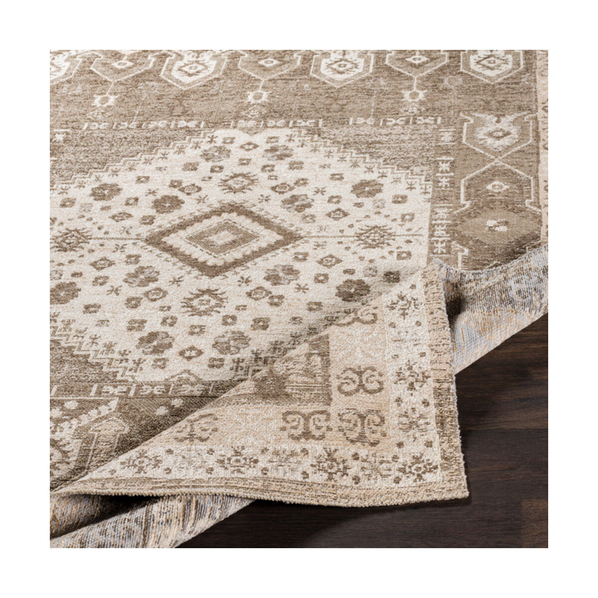 Kilim 35 X 25 inch Dark Brown/Taupe/White/Cream Rugs, Rectangle