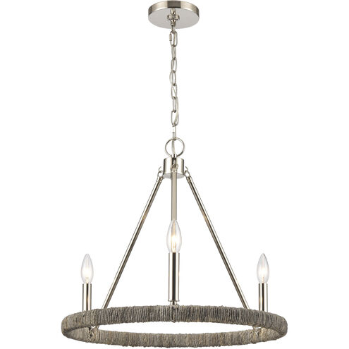 Abaca 3 Light 20 inch Polished Nickel with Gray Chandelier Ceiling Light