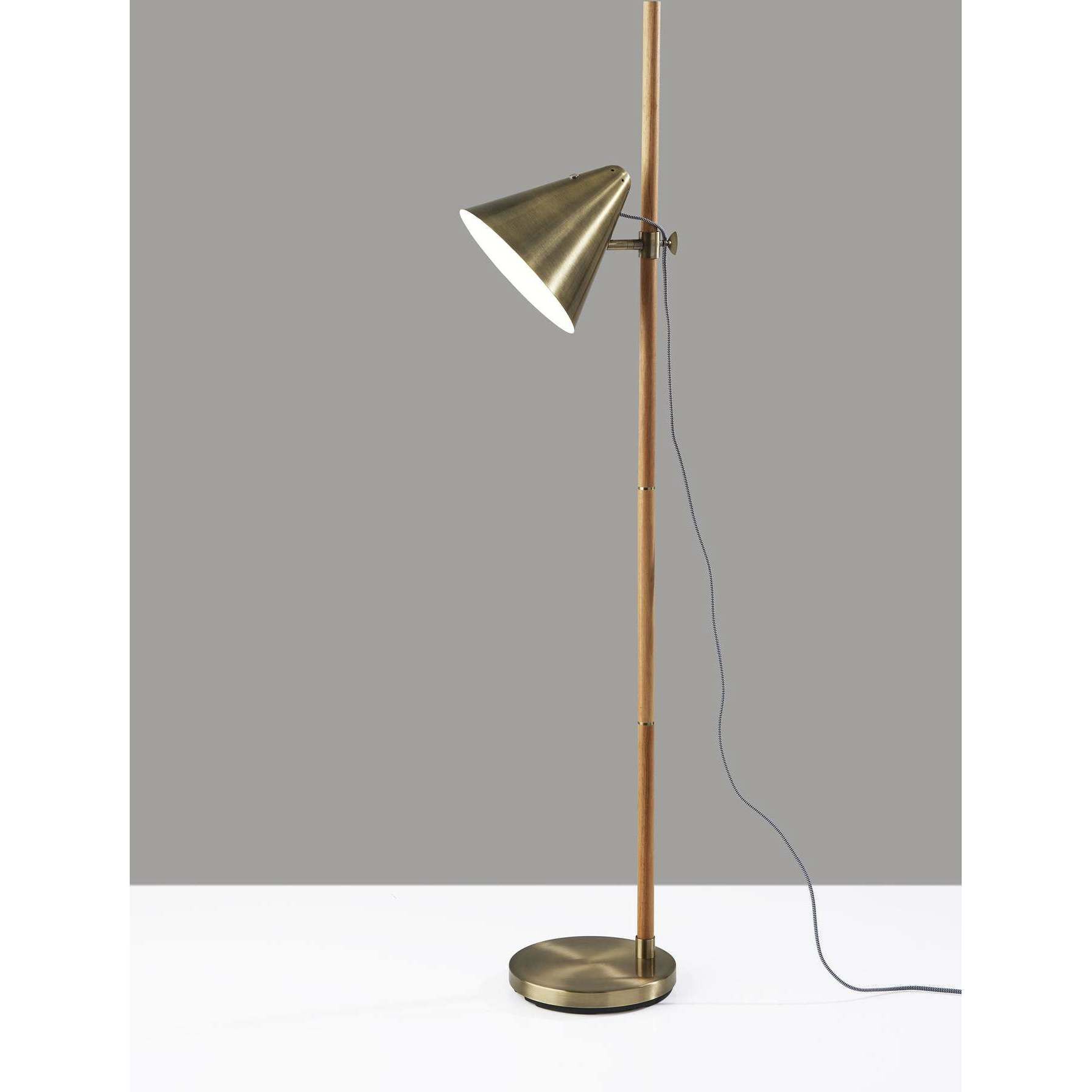 Bryn 58 inch 60 watt Natural Rubberwood and Antique Brass Floor Lamp Portable Light