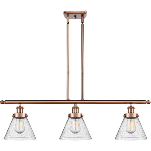 Ballston Large Cone LED 36 inch Antique Copper Island Light Ceiling Light in Seedy Glass